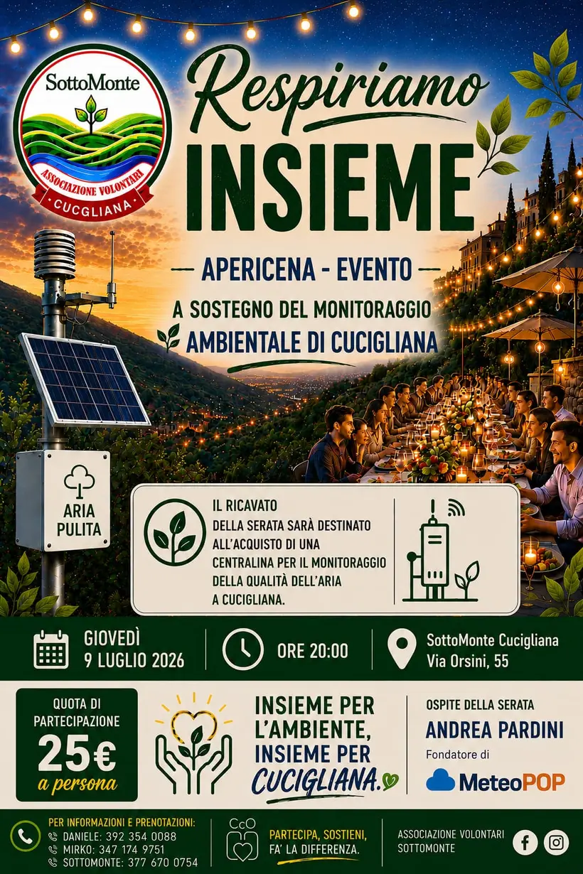 Locandina dell'evento Respiriamo Insieme — apericena del 9 luglio 2026